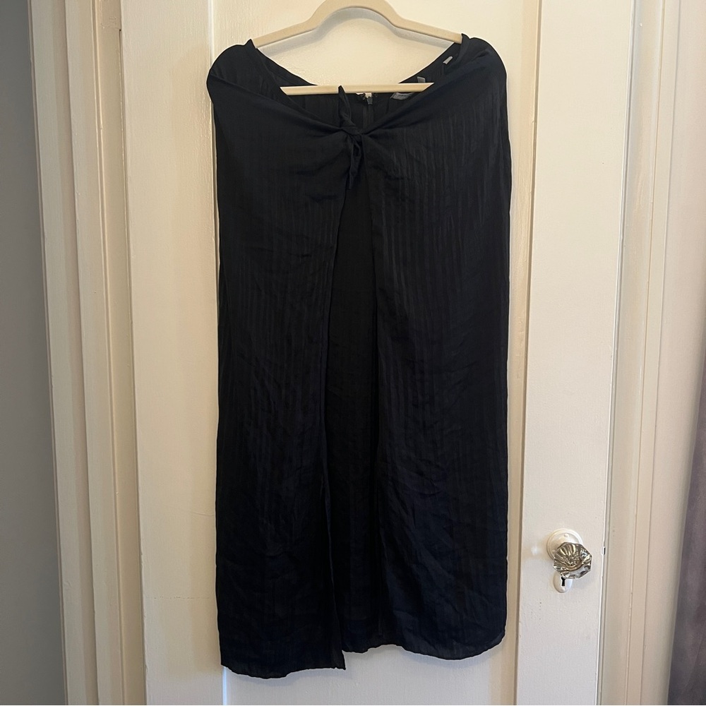 Vince Black Midi Satin Skirt with Tie Front